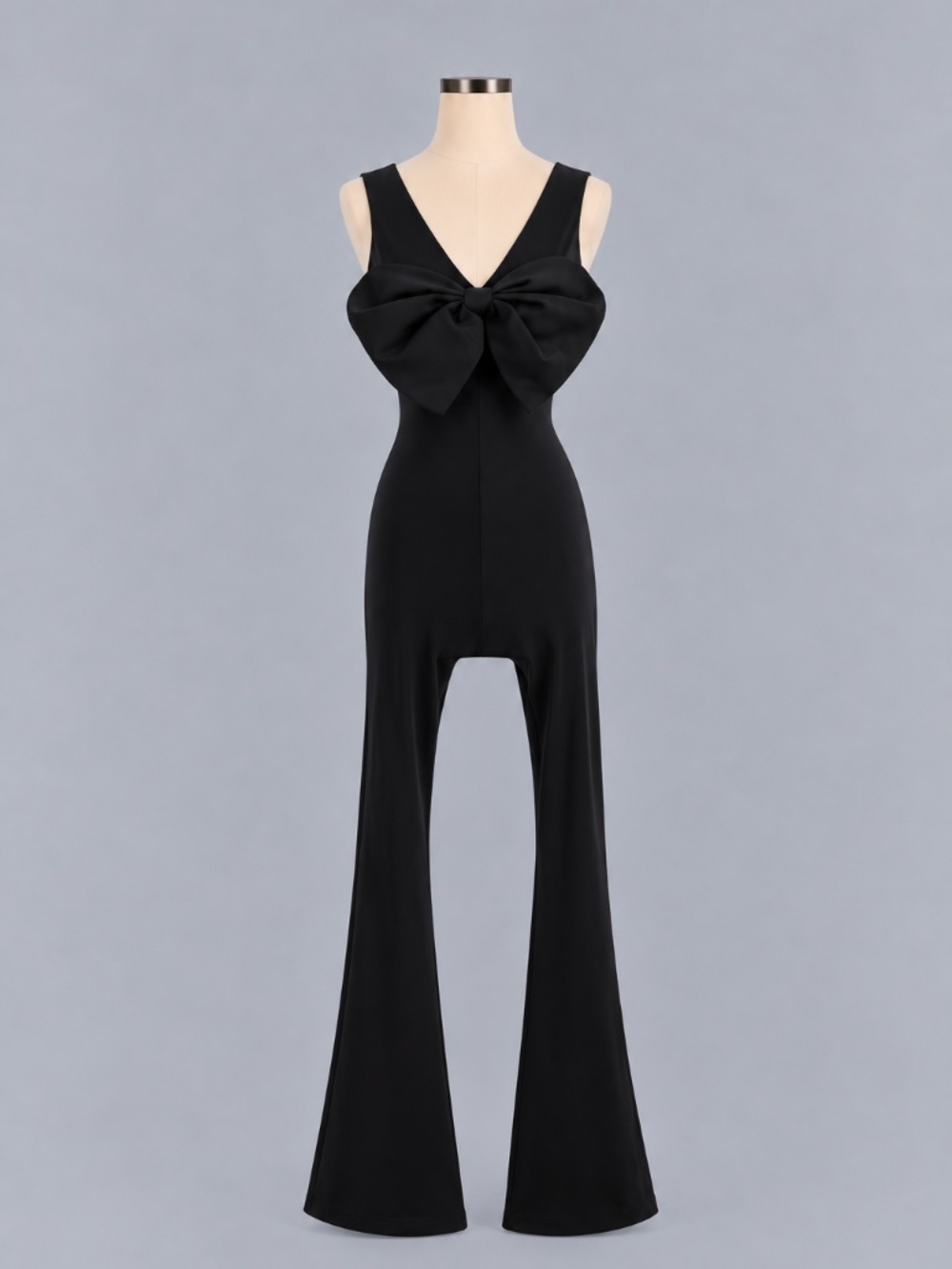 Kittenish Black Bow Front Flare Leg Jumpsuit XS NWT